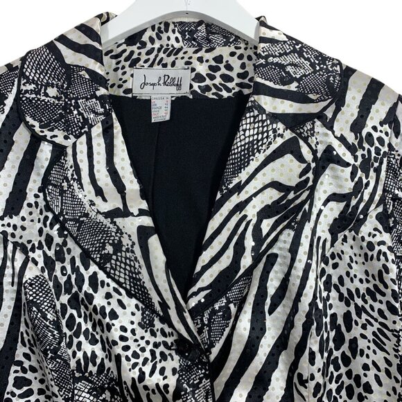 JOSEPH RIBKOFF Womens Sequin Jacket Sz 14 Animal Print Black White  Lined - Picture 14 of 16